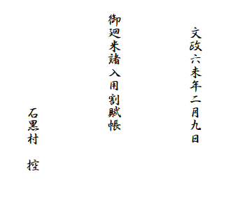 
　　文政六未年二月九日　　　　

　御廻米諸入用割賦帳

　　　　　　　　石黒村　控